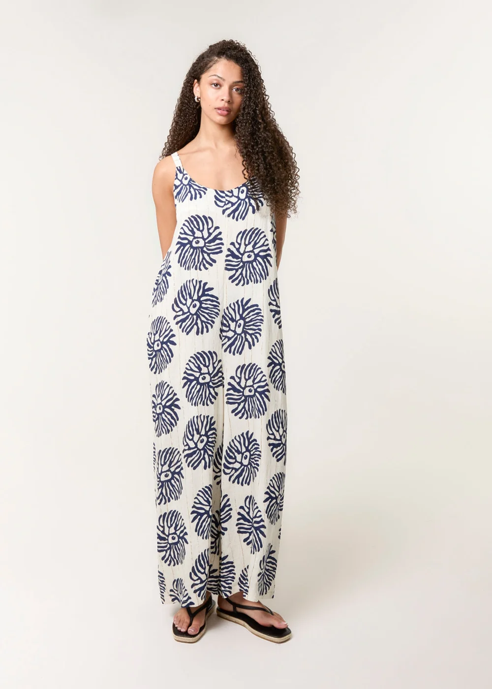 Blue Vanilla Navy Abstract Wide Leg Jumpsuit - L/XL Image 2