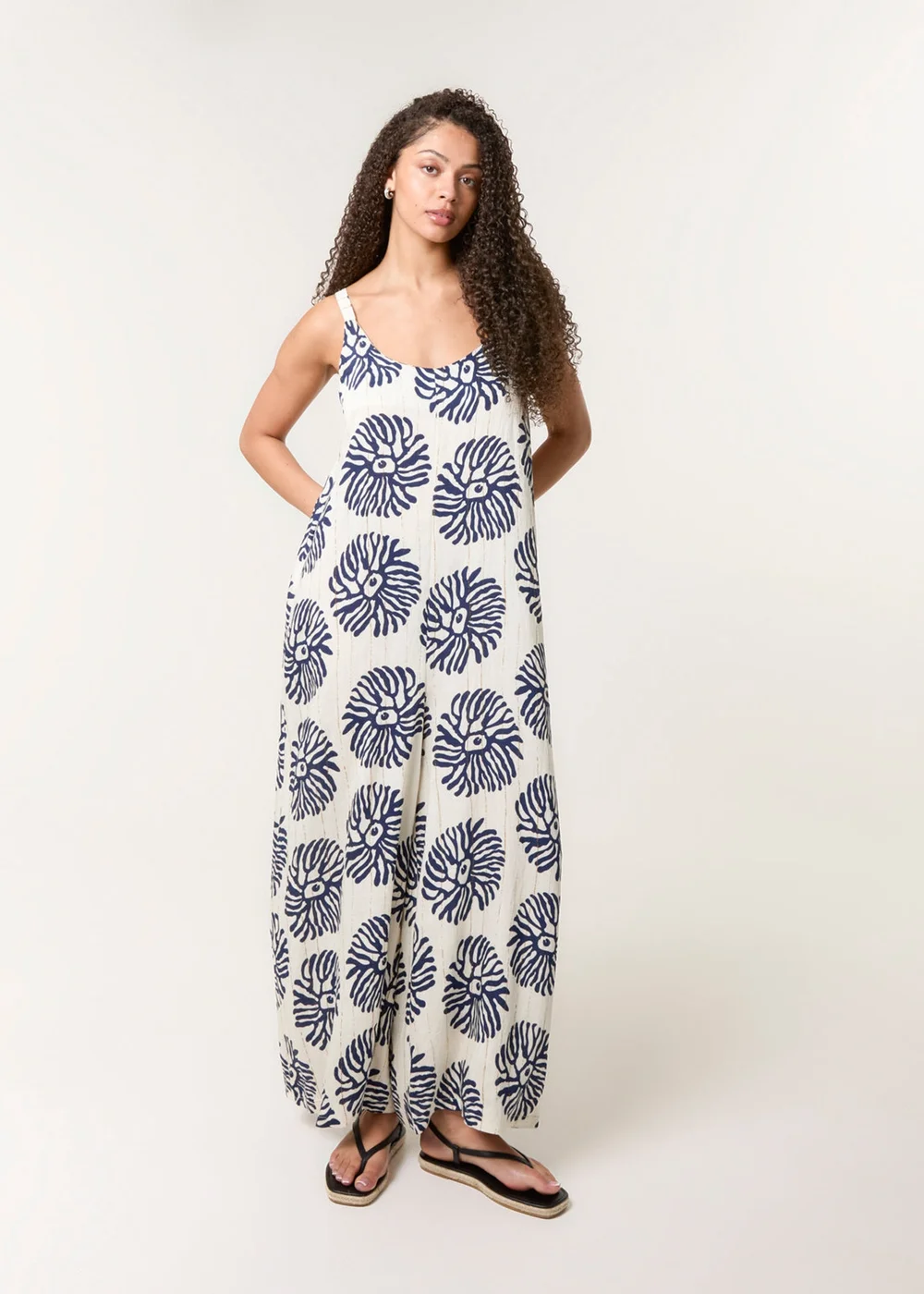 Blue Vanilla Navy Abstract Wide Leg Jumpsuit - L/XL Image 1