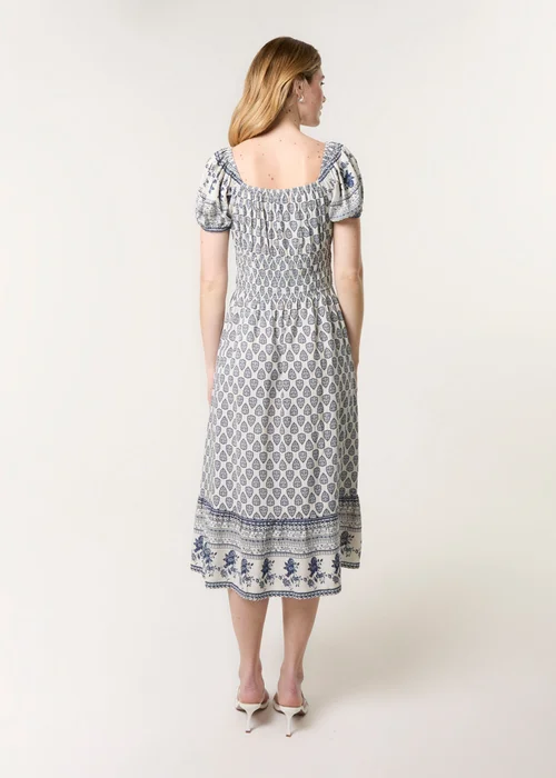 Blue Vanilla Navy Border Print Puff Sleeve Midi Dress - L Image 4