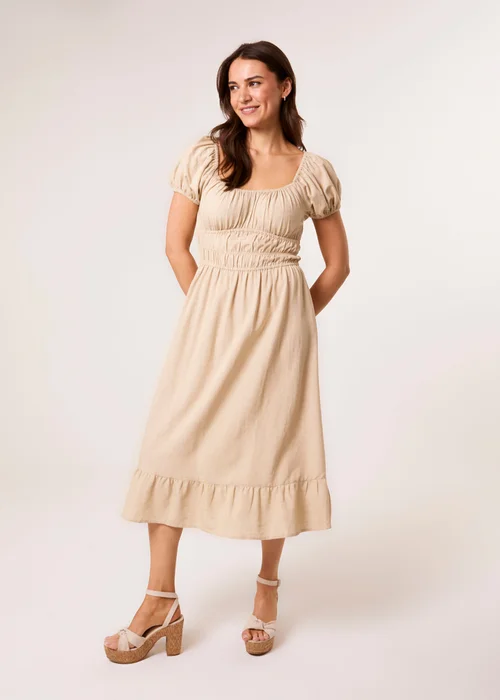 Blue Vanilla Stone Puff Sleeve Shirred Panel Dress - L Image 3