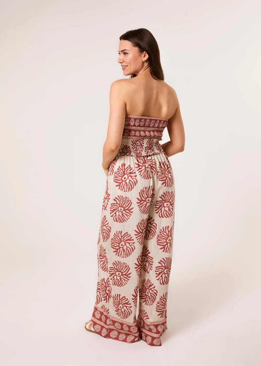 Blue Vanilla Orange Strapless Elasticated Printed Jumpsuit - S/M Image 4