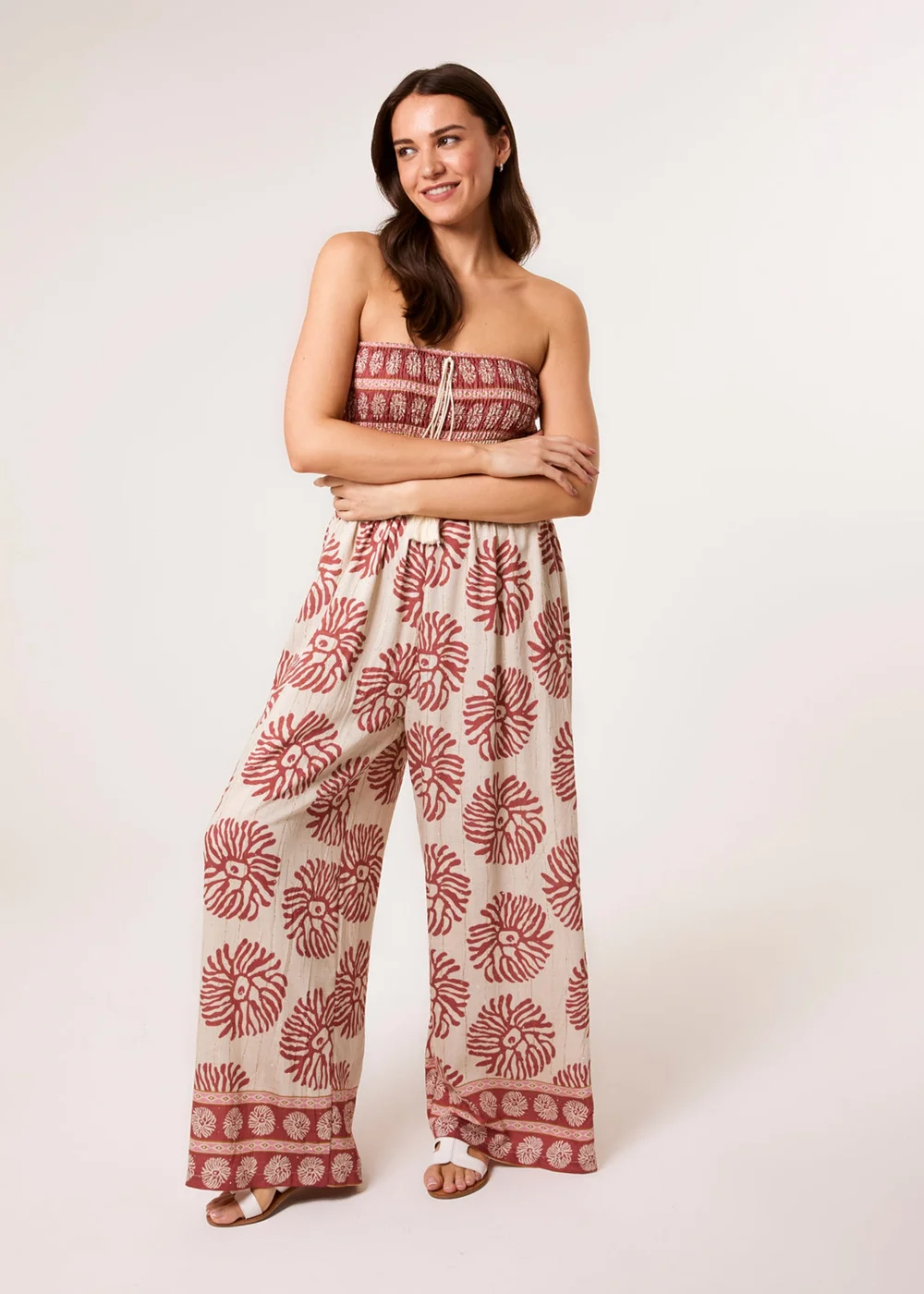 Blue Vanilla Orange Strapless Elasticated Printed Jumpsuit - S/M Image 2