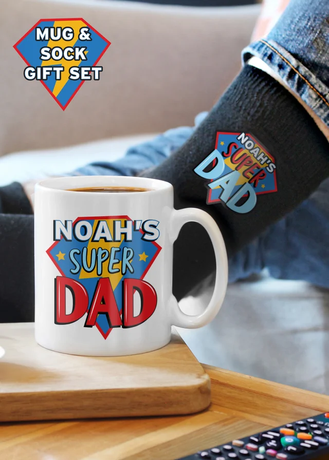 Personalised Memento Company Super Dad Mug & Socks Set
