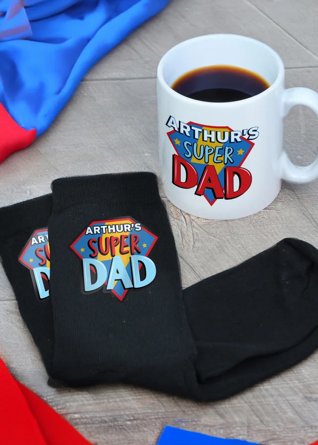 Personalised Memento Company Super Dad Mug & Socks Set