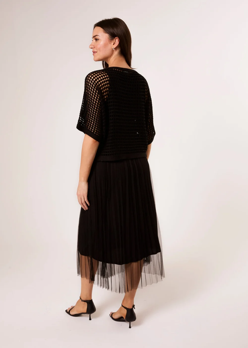 Blue Vanilla Black Crochet Top Pleat Dress - S/M Image 5