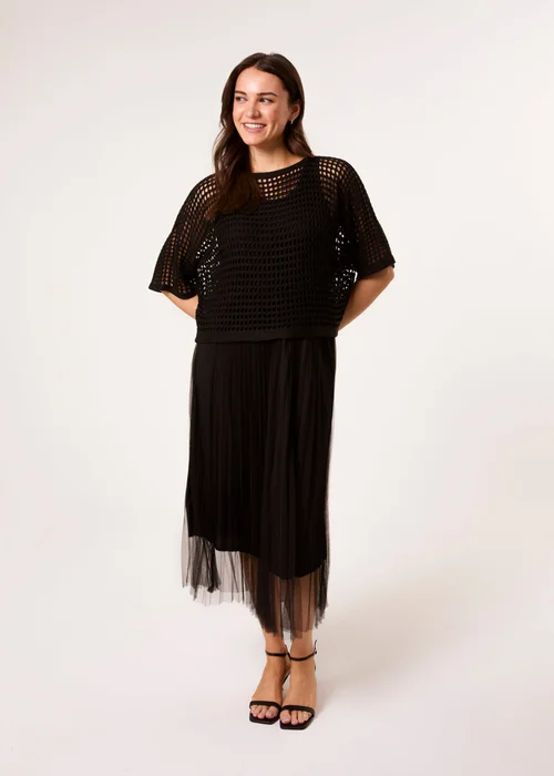 Blue Vanilla Black Crochet Top Pleat Dress - S/M Image 1