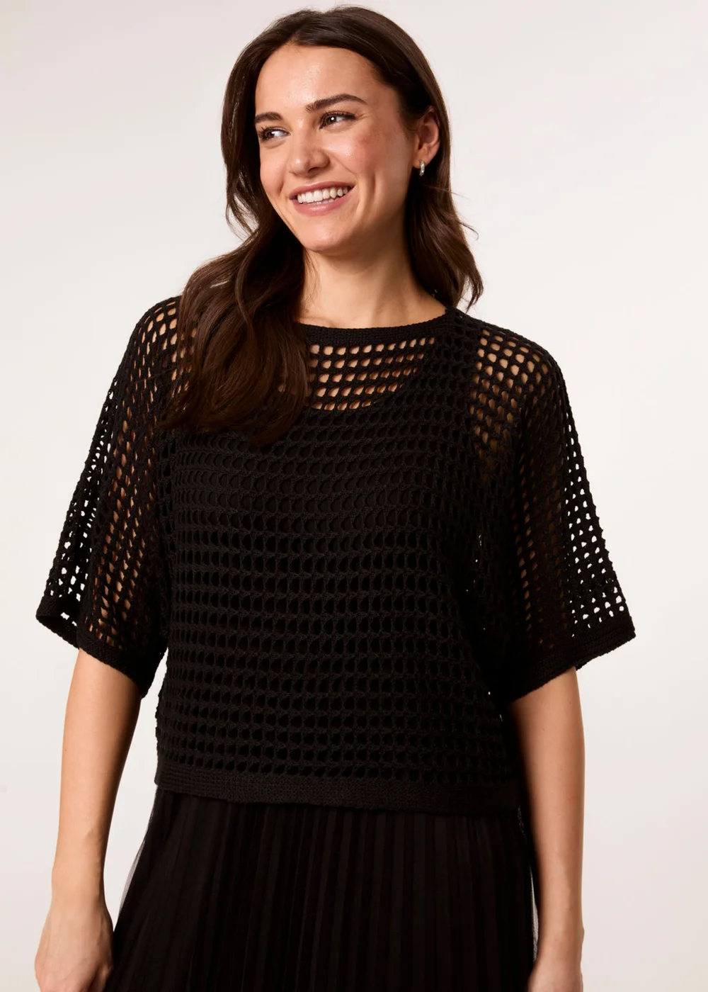 Blue Vanilla Black Crochet Top Pleat Dress - S/M Image 2