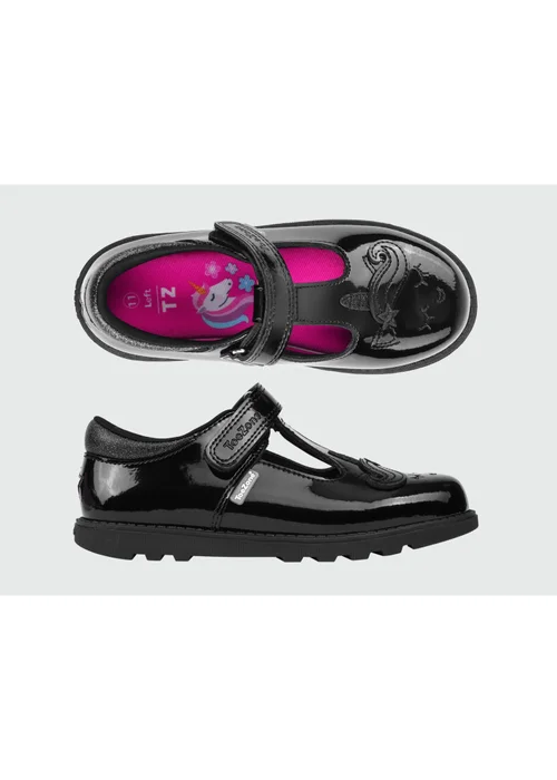 ToeZone Girls Black Lilo Patent Unicorn Rip Tape School Shoes (Younger 6 – Older 1) - 10 Infants Image 2