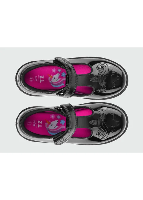 ToeZone Girls Black Lilo Patent Unicorn Rip Tape School Shoes (Younger 6 – Older 1) - 10 Infants Image 6