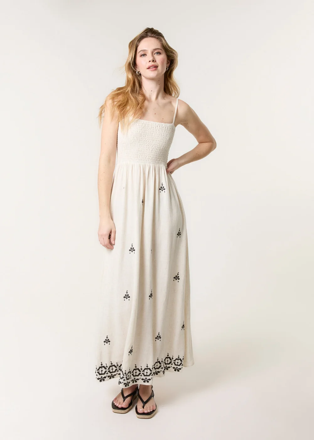 Blue Vanilla Cream Shirred Bandeau Linen Maxi Dress - XL | Matalan Blue Vanilla Cream Shirred Bandeau Linen Maxi Dress - XL | Matalan