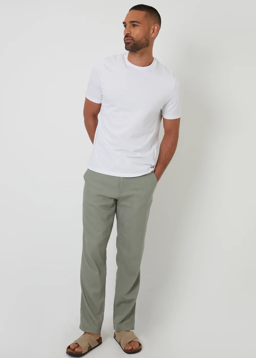 Threadbare Soft Green Linen Blend Casual Trousers - 34/L32 Image 3