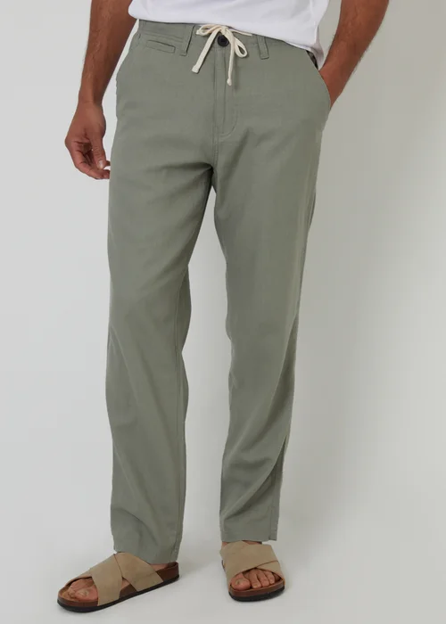 Threadbare Soft Green Linen Blend Casual Trousers - 34/L32 Image 1