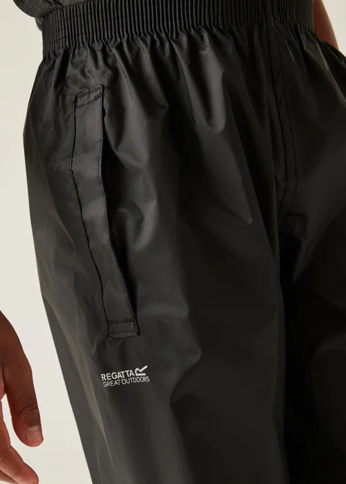 Regatta Kids Pack It Black Waterproof Breathable Isolite Overtrousers (2-14 yrs) - 13 Yrs Image 4