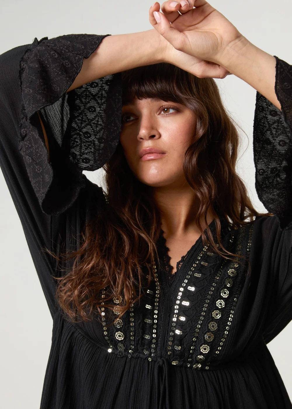 Blue Vanilla Black Embellished Kimono Sleeve Mini Dress - M | Matalan Blue Vanilla Black Embellished Kimono Sleeve Mini Dress - M | Matalan