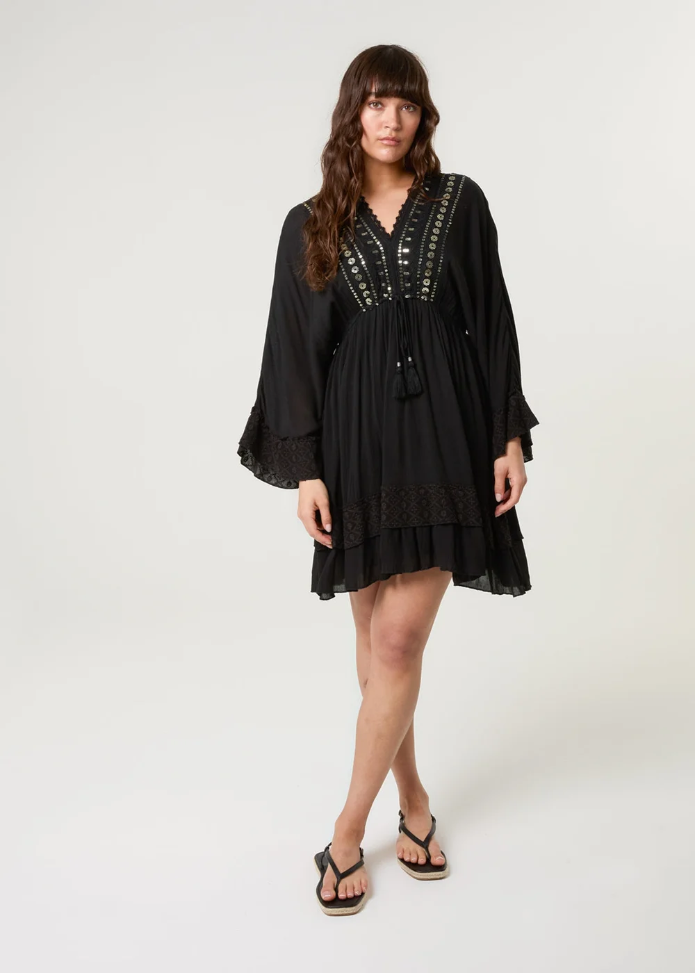 Blue Vanilla Black Embellished Kimono Sleeve Mini Dress - M | Matalan Blue Vanilla Black Embellished Kimono Sleeve Mini Dress - M | Matalan