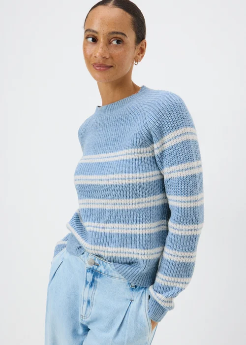 Pale Blue Stripe Ribbed Knit Jumper - XS Image 1