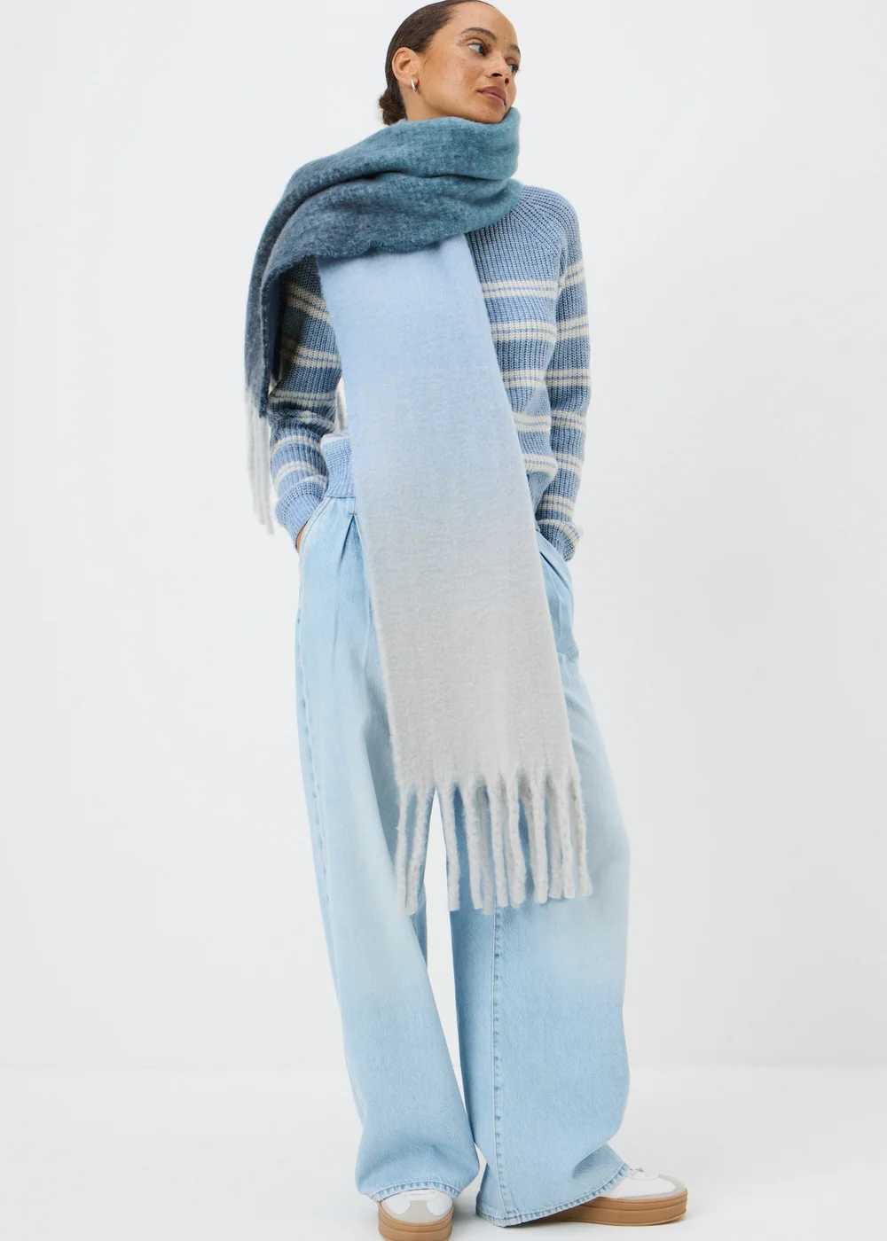 Pale Blue Stripe Ribbed Knit Jumper - XS Image 2