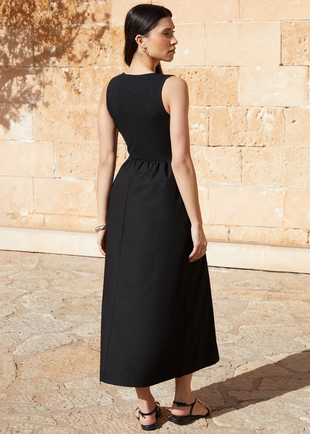 Threadbare Black Sleeveless Rib Jersey 2 In 1 Maxi Dress With Poplin Skirt - 14 | Matalan Threadbare Black Sleeveless Rib Jersey 2 In 1 Maxi Dress With Poplin Skirt - 14 | Matalan