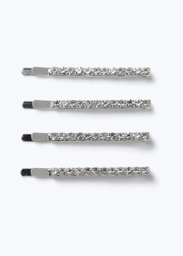 Muse 4 Pack Silver Diamante Hair Slides