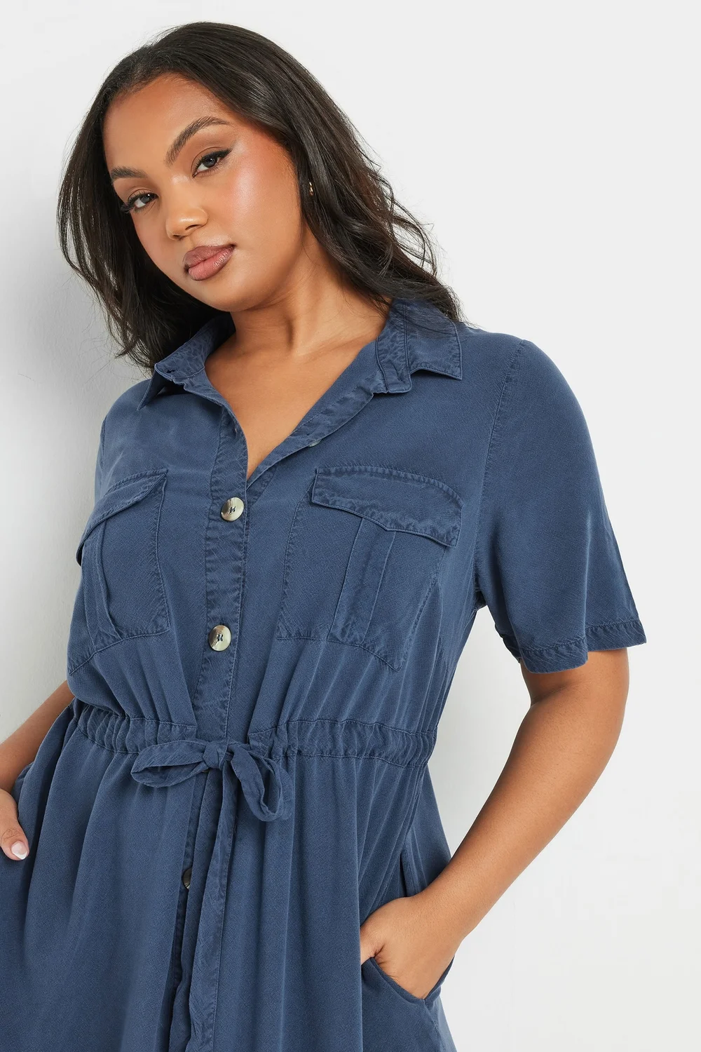 Yours Curve Blue Tie Waist Chambray Shirt Dress - 34-36 Yours Curve Blue Tie Waist Chambray Shirt Dress - 34-36