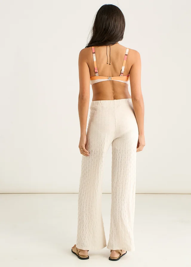 Gini London Beige Textured Elasticated Waist Flared Trousers