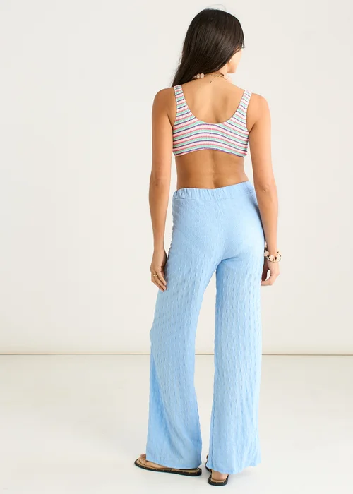 Gini London Sky Blue Textured Elasticated Waist Flared Trousers - L/XL Image 2