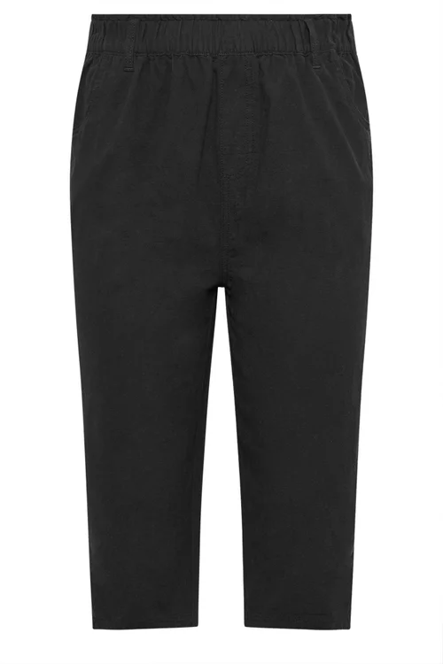 Yours Curve Black Elasticated Cool Cotton Cropped Trousers - 20 Image 5