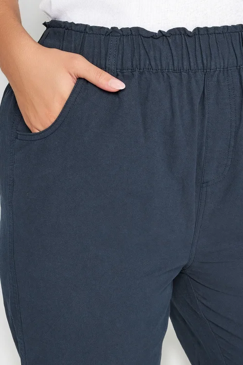 Yours Curve Navy Blue Cool Cotton Cropped Trousers - 26-28 Image 4
