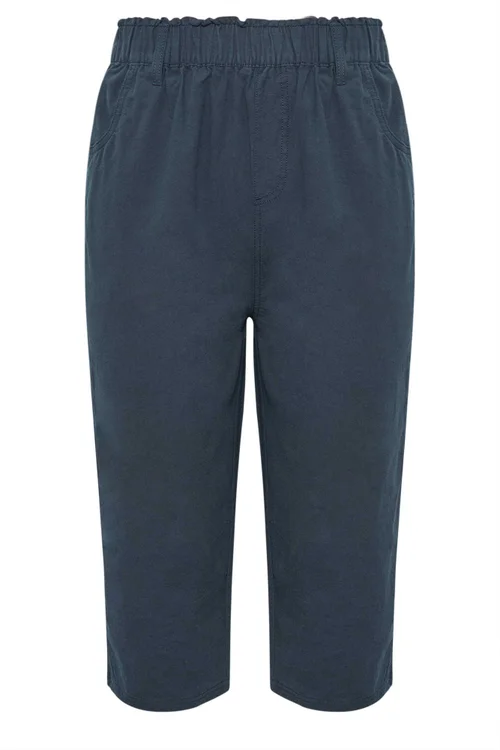 Yours Curve Navy Blue Cool Cotton Cropped Trousers - 26-28 Image 5