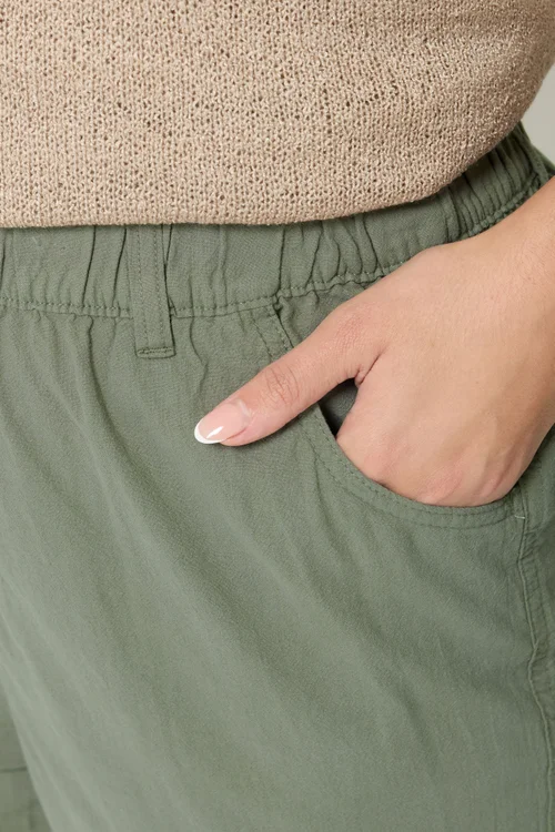 Yours Curve Green Khaki Cool Cotton Cropped Trousers - 26-28 Image 4