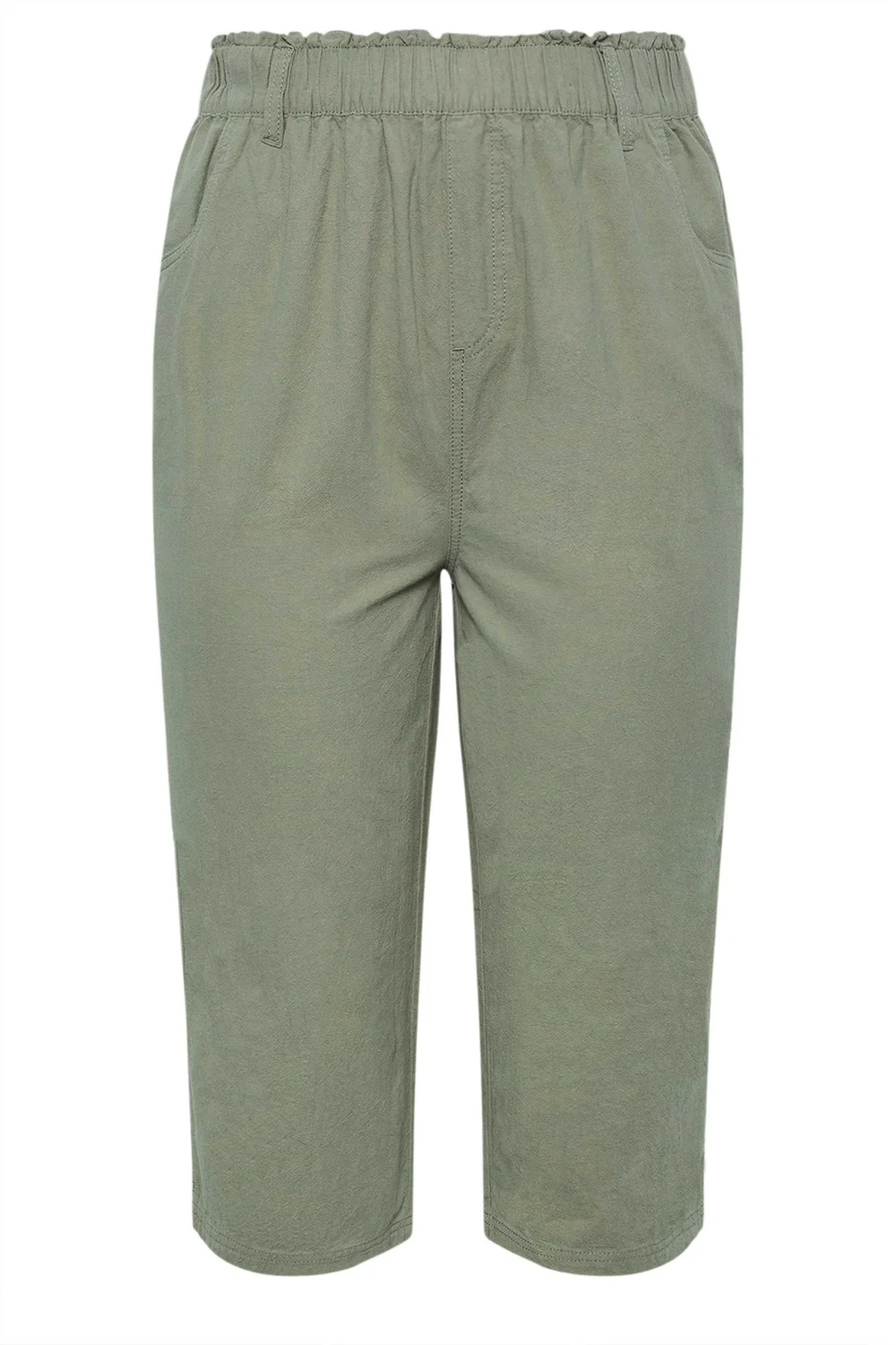 Yours Curve Green Khaki Cool Cotton Cropped Trousers - 26-28 Image 5