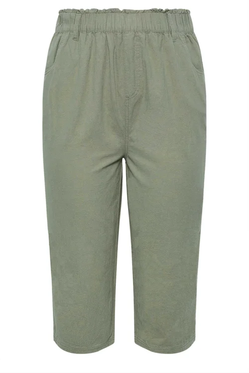 Yours Curve Green Khaki Cool Cotton Cropped Trousers - 26-28 Image 5