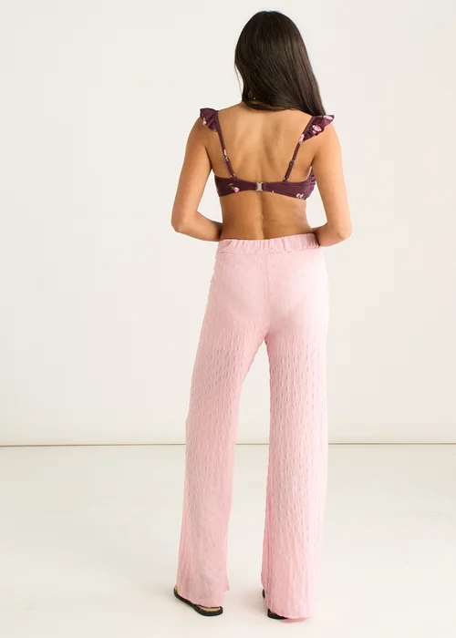 Gini London Pink Textured Elasticated Waist Flared Trousers - S/M Image 2