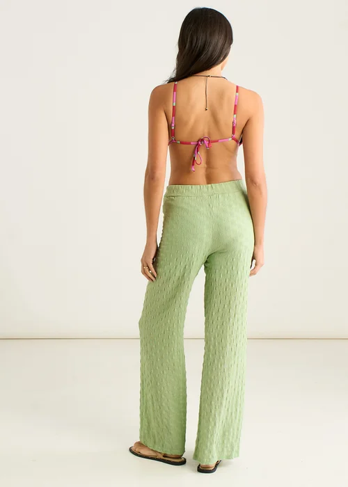 Gini London Sage Green Textured Elasticated Waist Flared Trousers - M/L Image 2
