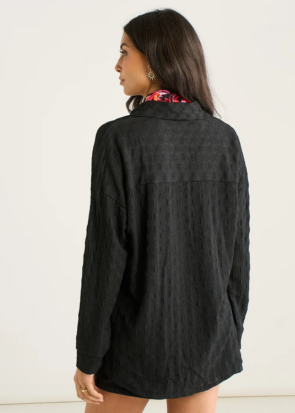 Gini London Black Textured Oversized Long Sleeves Shirt - S/M Image 2