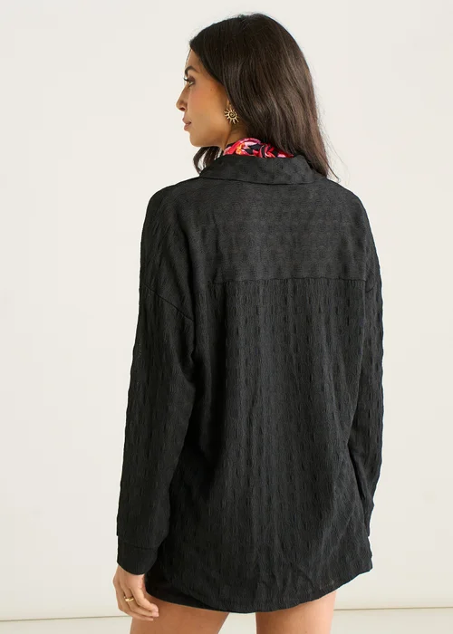 Gini London Black Textured Oversized Long Sleeves Shirt - S/M Image 2