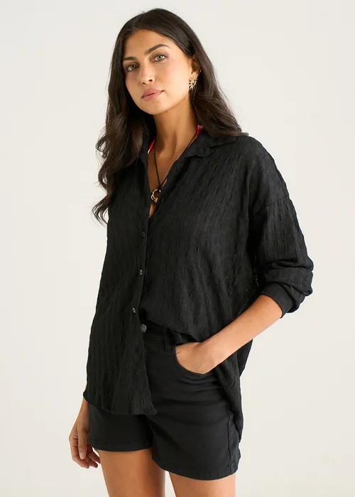 Gini London Black Textured Oversized Long Sleeves Shirt - S/M Image 4