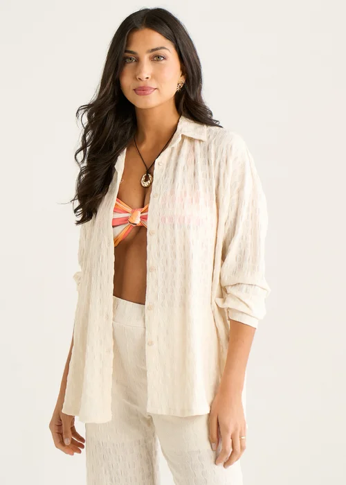 Gini London Beige Textured Oversized Long Sleeves Shirt - S/M Image 4