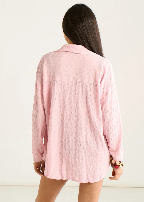 Gini London Pink Textured Oversized Long Sleeves Shirt - M/L Image 2