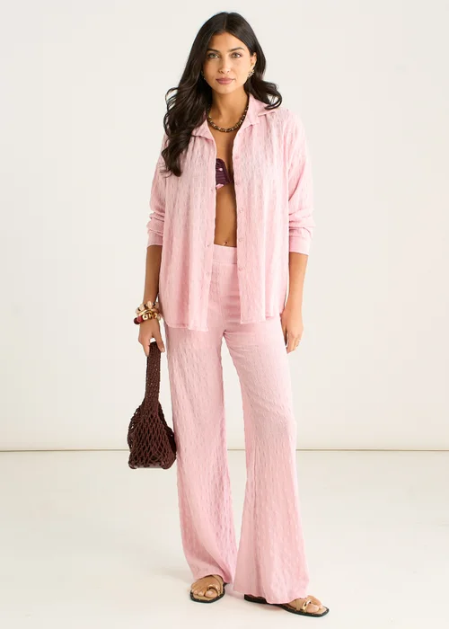 Gini London Pink Textured Oversized Long Sleeves Shirt - M/L Image 1