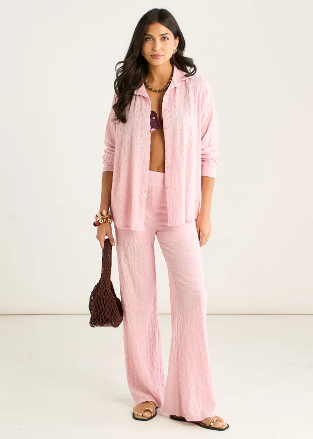Gini London Pink Textured Oversized Long Sleeves Shirt