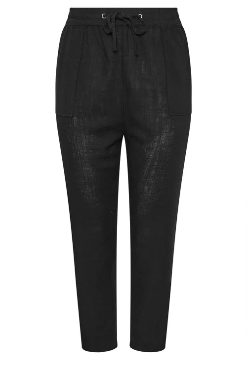 Yours Curve Black Linen Tie Front Joggers - 20 Image 5