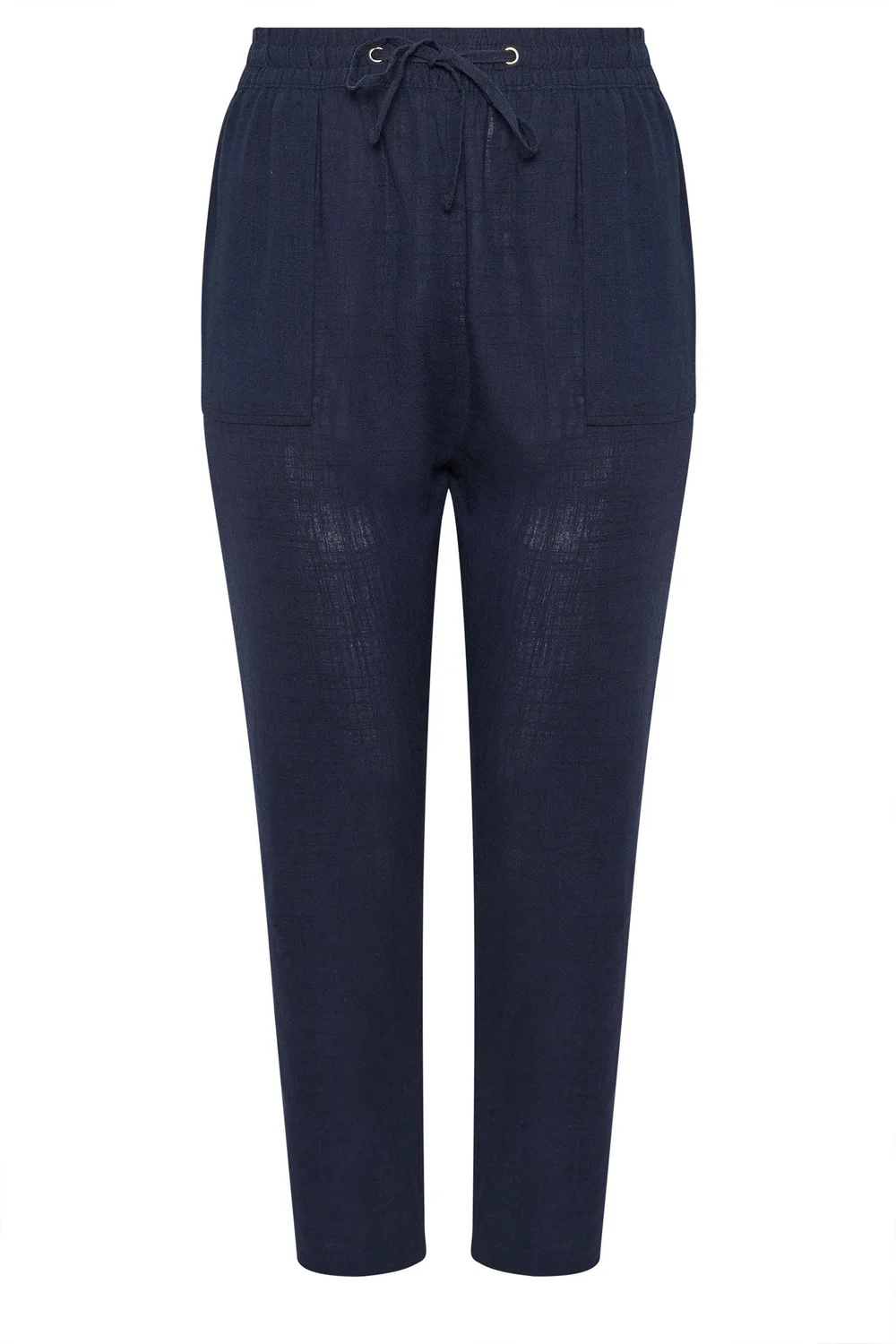 Yours Curve Navy Blue Linen Tie Front Joggers - 18 Image 5