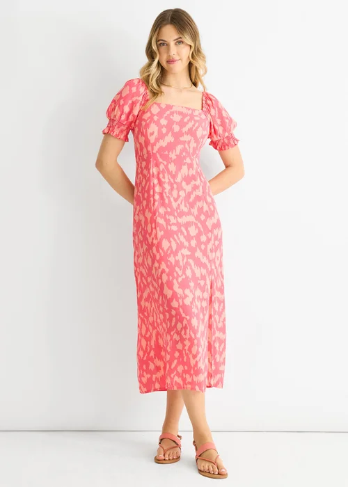 Gini London Pink Animal Print Square Neck Viscose Midi Dress - 14 Image 1