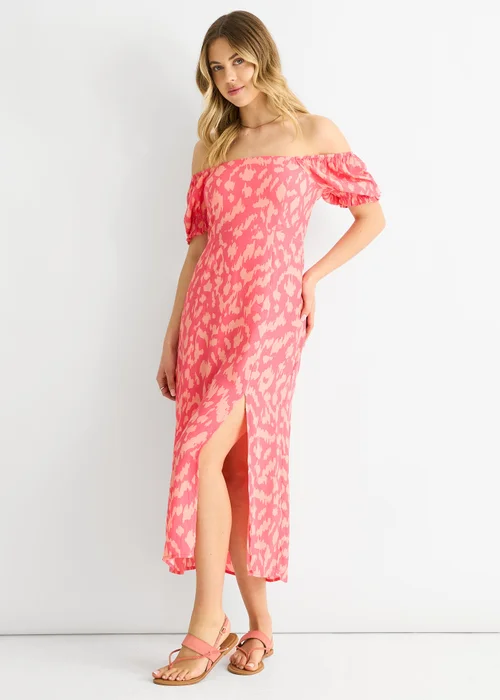 Gini London Pink Animal Print Square Neck Viscose Midi Dress - 14 Image 4