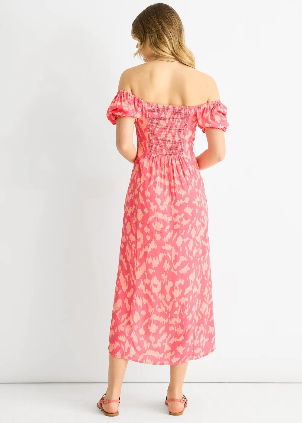 Gini London Pink Animal Print Square Neck Viscose Midi Dress - 14 Image 2