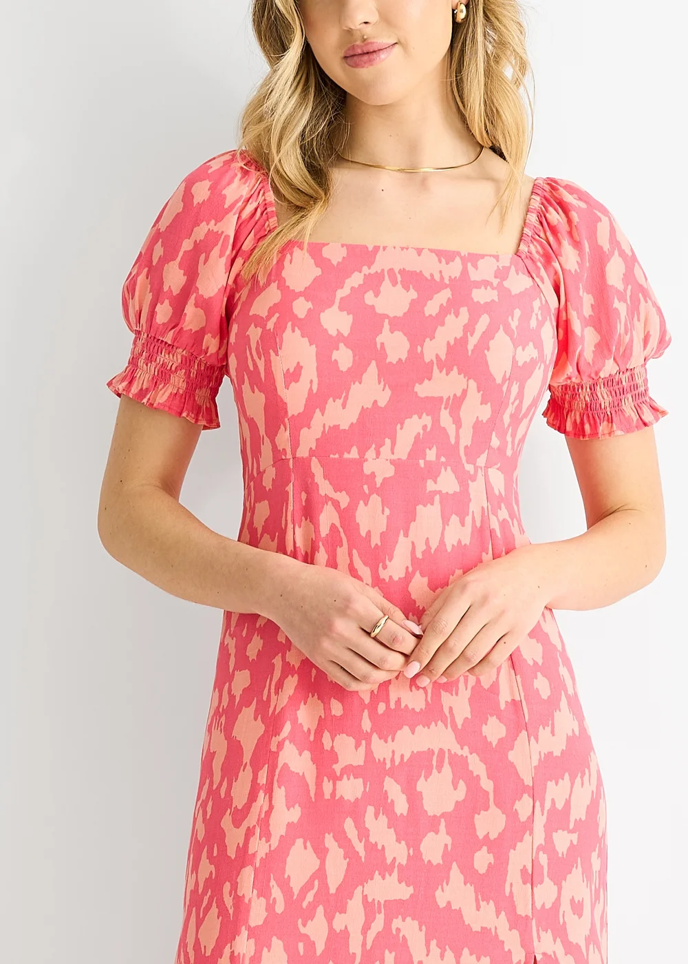 Gini London Pink Animal Print Square Neck Viscose Midi Dress - 14 Image 3