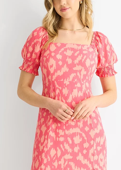 Gini London Pink Animal Print Square Neck Viscose Midi Dress - 14 Image 3