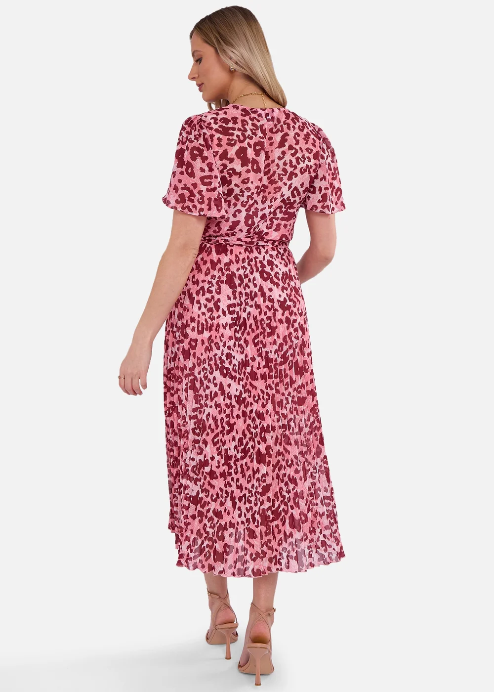 Gini London Pink Animal Print Wrap Pleated Midi Dress - 8 Image 2