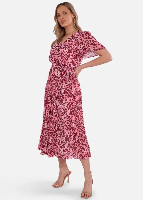 Gini London Pink Animal Print Wrap Pleated Midi Dress - 8 Image 4